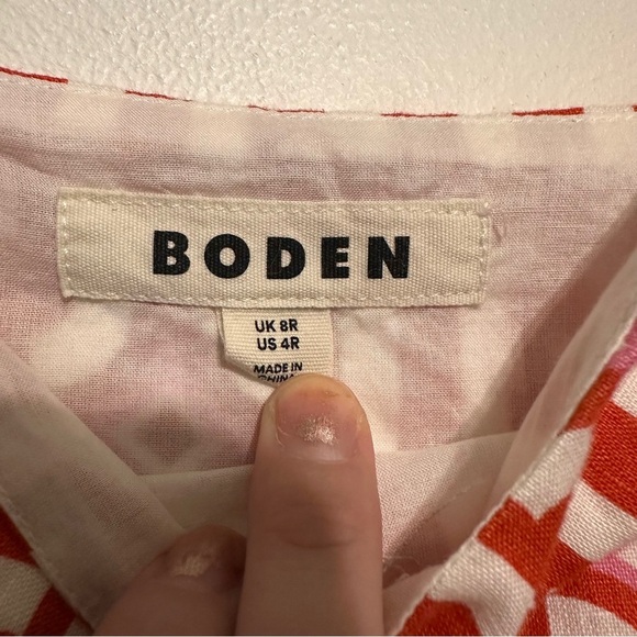 Boden Strappy Linen A-Line Mini Dress in Blood Orange Azure Geo Size 4 - Picture 5 of 6